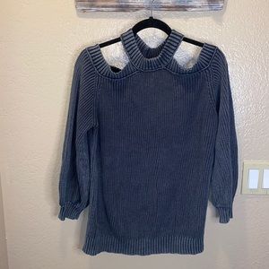 Vici knit cold shoulder grey open back balloon sleeve 3/4 sleeve sweater medium